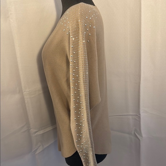 Fine Knit Beige Sweater with Rhinestone Accents - Picture 3 of 8